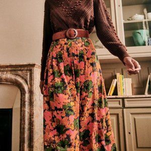Sezane Floral Midi Skirt in Pink and Green